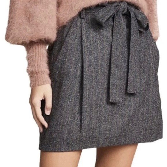 Ulla Johnson Leo Wool Blend Herringbone Belted Paperbag Waist Mini Skirt Size 0 - Picture 1 of 11
